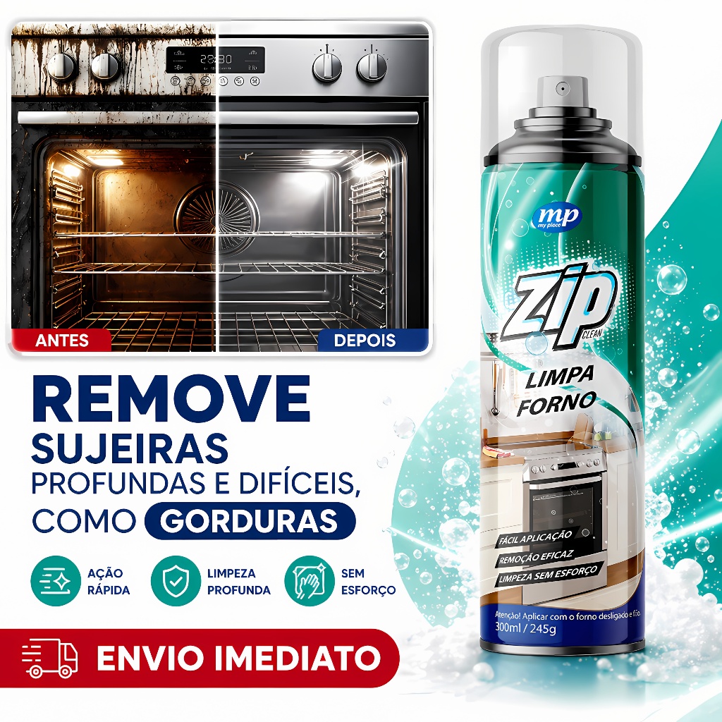 Espuma Limpa Forno e Fogão Zip 300ml Remove Gorduras Difíceis Rápido e Fácil My Place