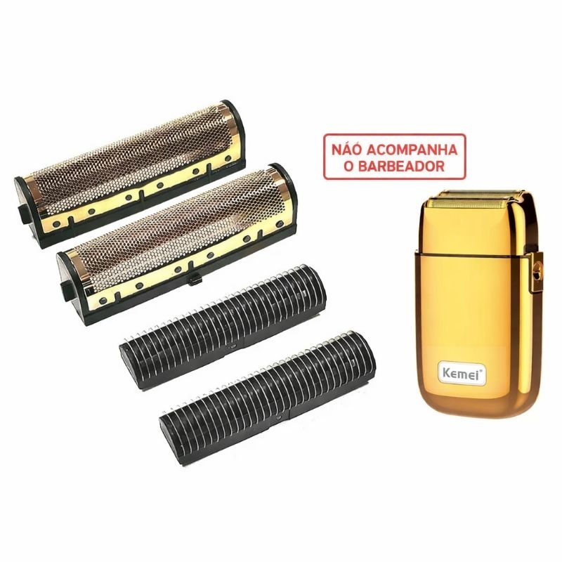 Kit 2 Telas + 2 Laminas Refil de substituição Barbeador Shaver Kemei TX1 TX3 Tx8 TX10 Original