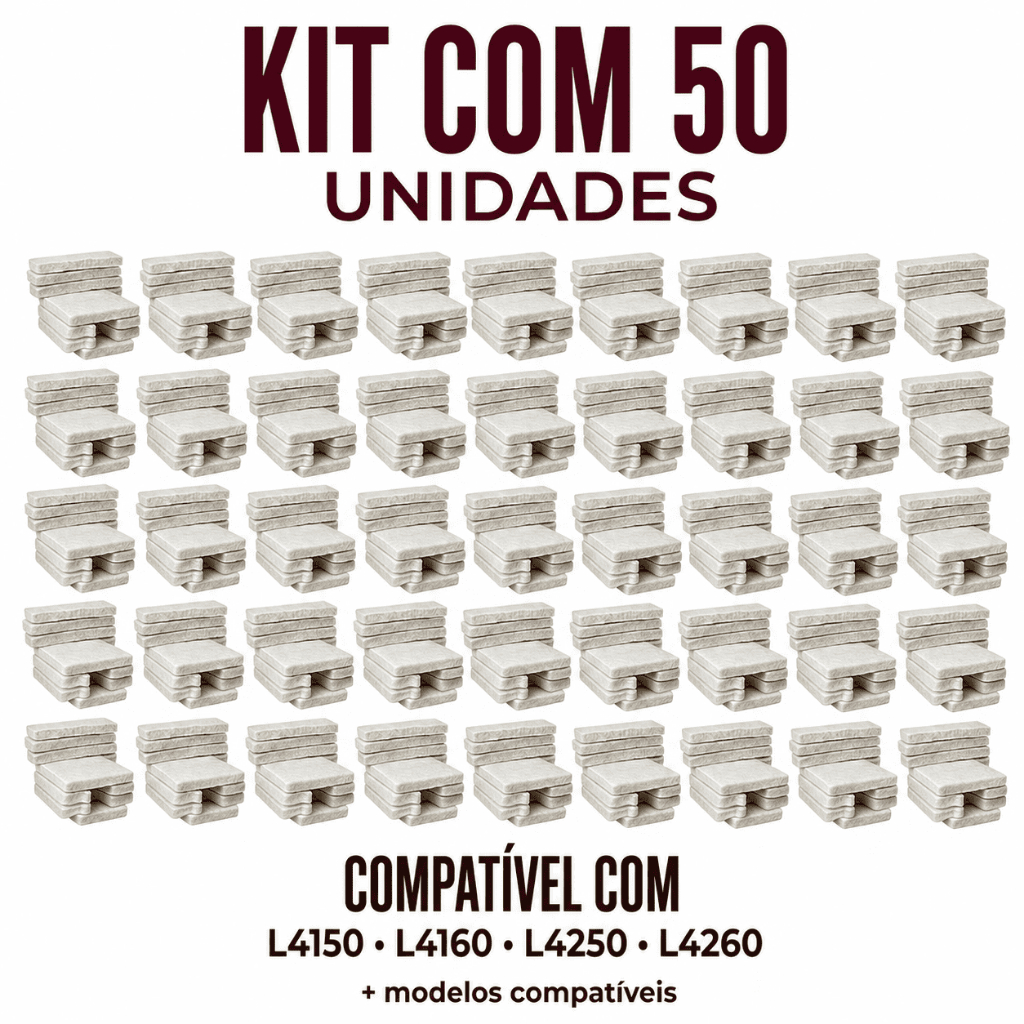 Kit 50 Almofada Absorvente Feltro Epson L4150 L4160 L4250 L4260 Caixa Manutenção Sem Base Sem Poliéster Alta Absorção