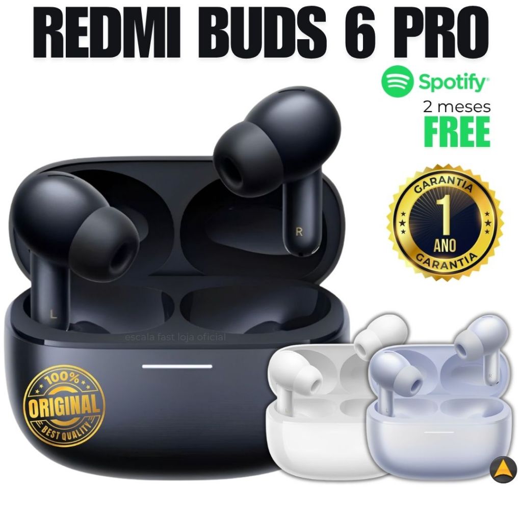Fone Xiaomi Redmi Buds 6 Pro Bluetooth 5.3 ANC Hi-Res Até 36h de Bateria IP54