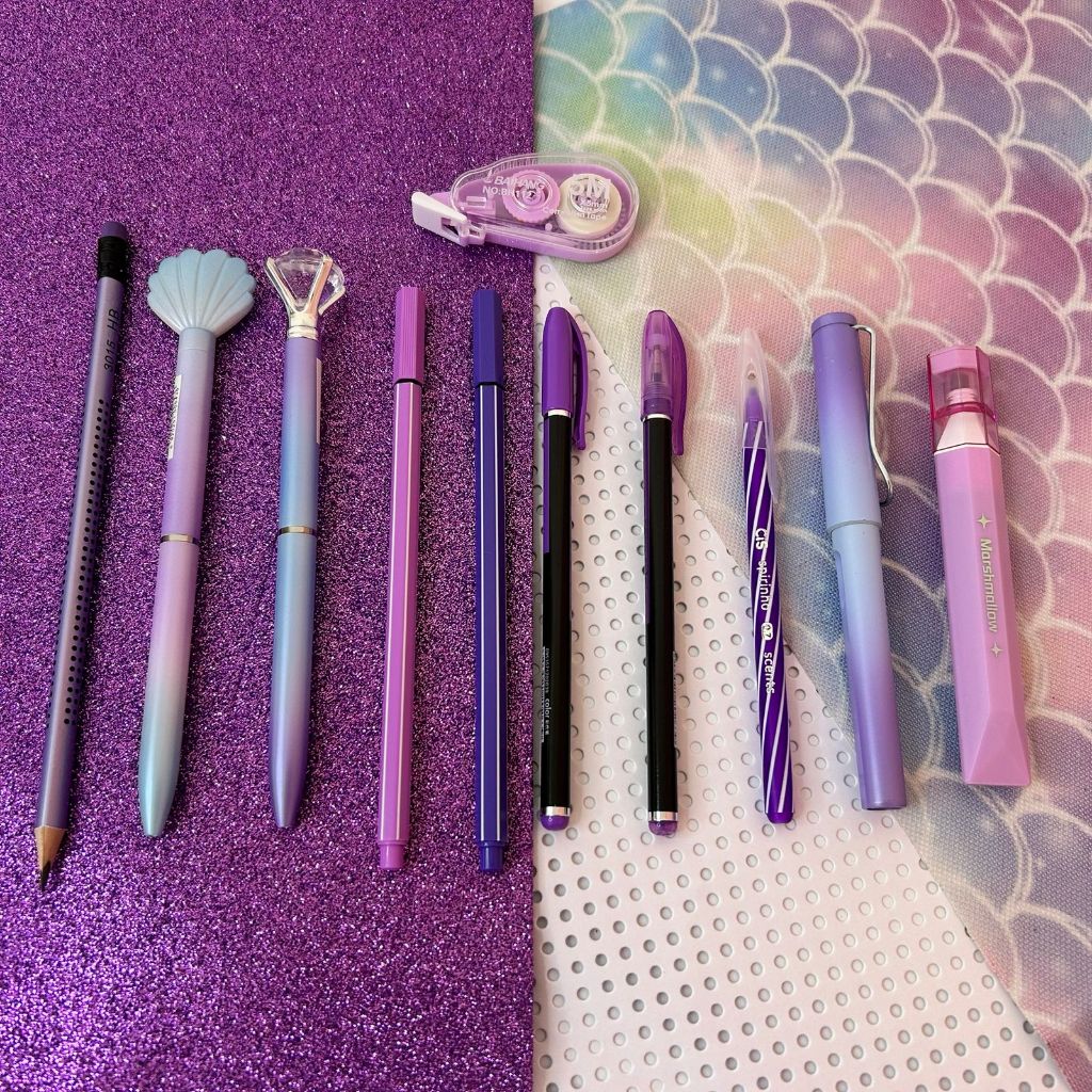 Kit 11 itens Kit Papelaria Kawaii Diversos itens Criativos Fofos Marca-texto Caneta diamante caneta sereia corretivo
