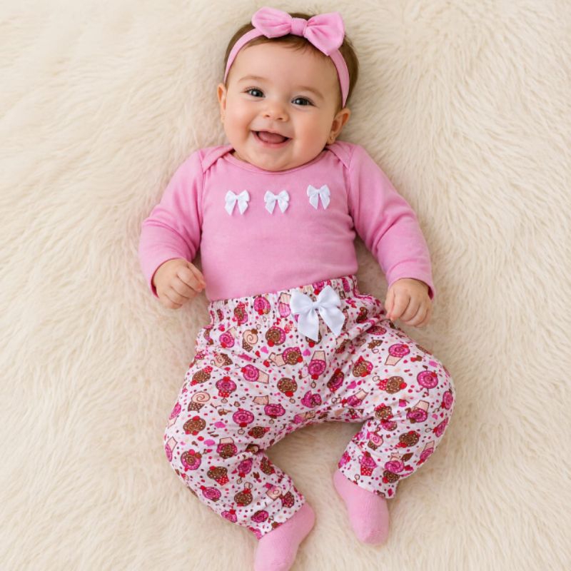 kit Conjunto Lacinho bebe 1 calça e 1 body manga longa