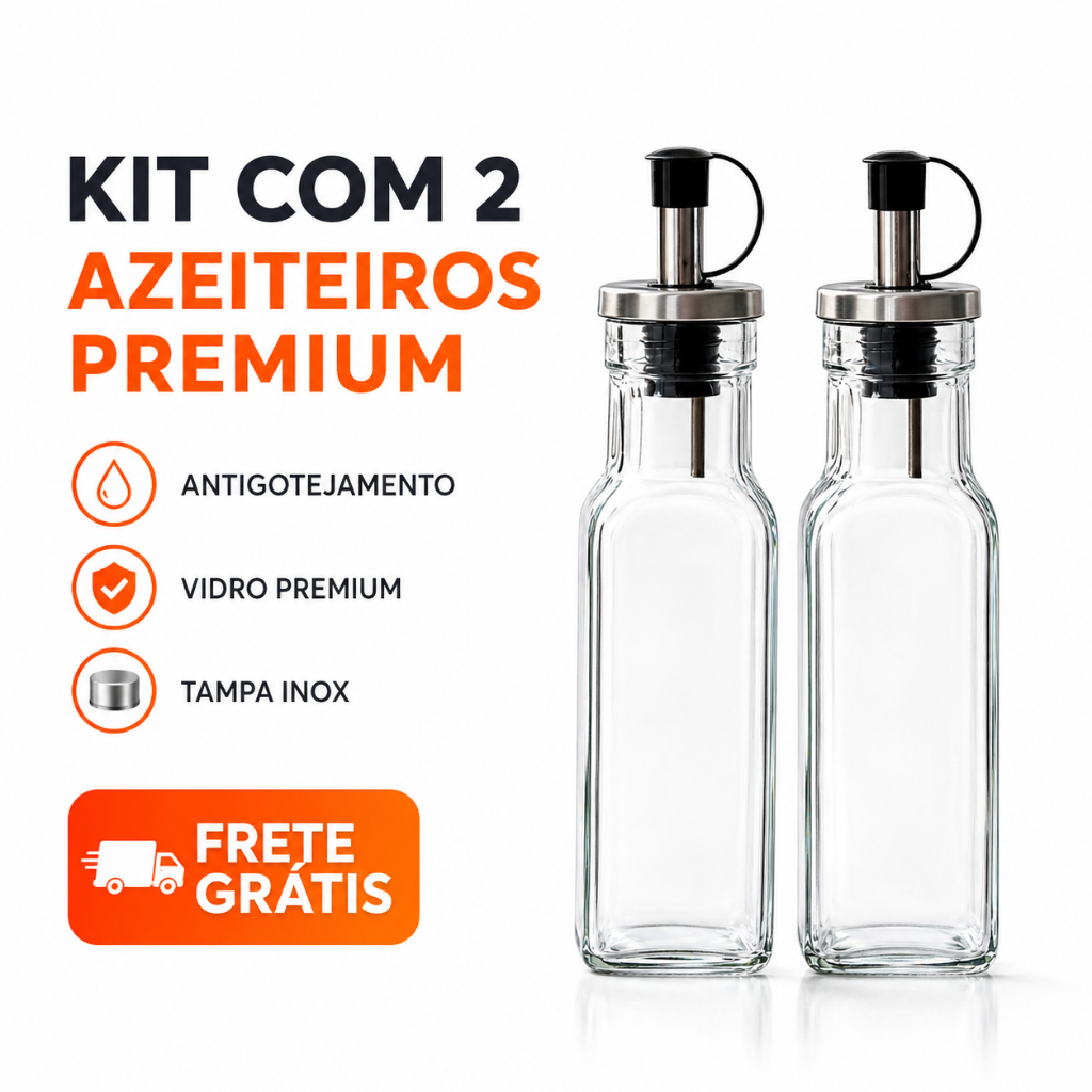 ⭐ Kit 2 Porta Azeite e Vinagre Vidro 250ml Bico Dosador Inox Antigotejamento Cozinha Culinária