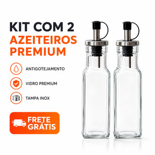 ⭐ Kit 2 Porta Azeite e Vinagre Vidro 250ml Bico Dosador Inox Antigotejamento Cozinha Culinária
