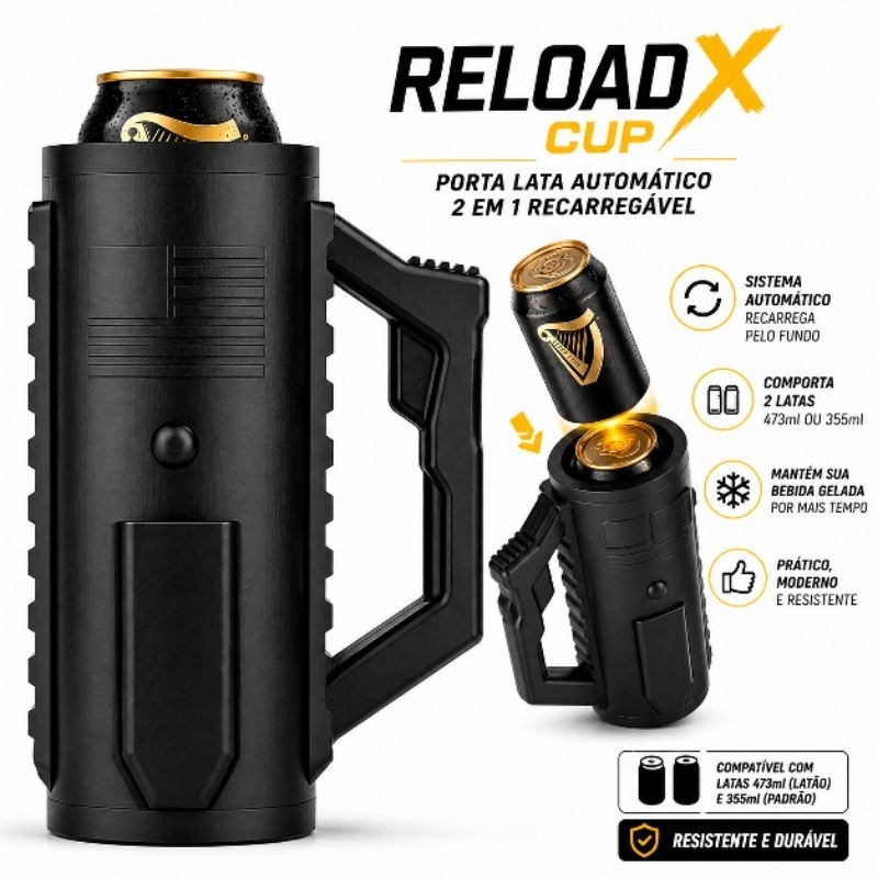 ReloadX Cup Porta Lata Automático 2 em 1 Recarregável 473ml e 355ml com Alça | Suporte Lata Inteligente