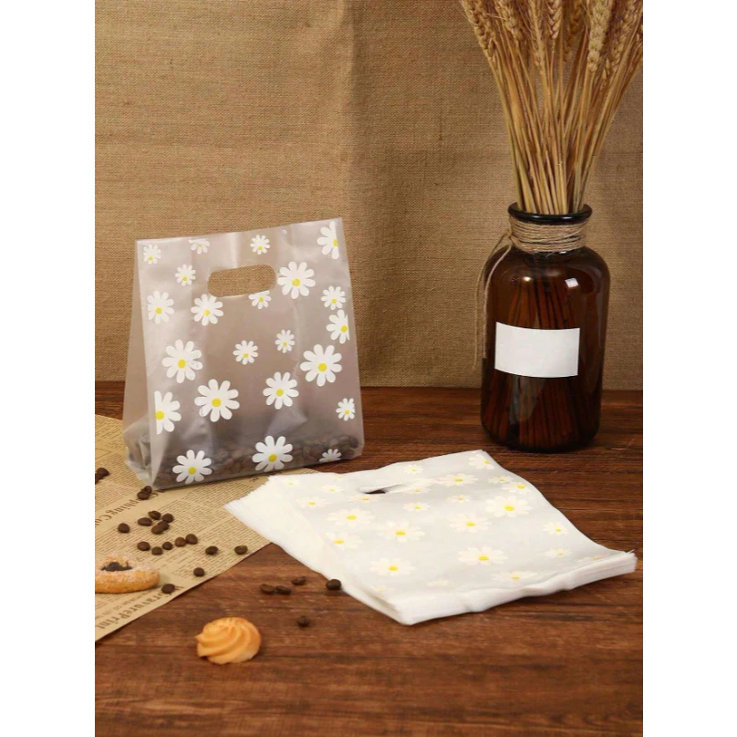 KIT Sacolas de Presente PVC Transparentes com Estampa de Margaridas Reutilizáveis para Festas 10/25/50/100 PCS — imagem 2 de 2