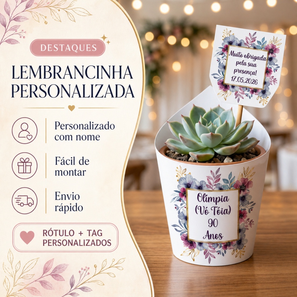 Rótulo Personalizado para Suculentas com Tag Lembrancinha Chá de Bebê Casamento Aniversário