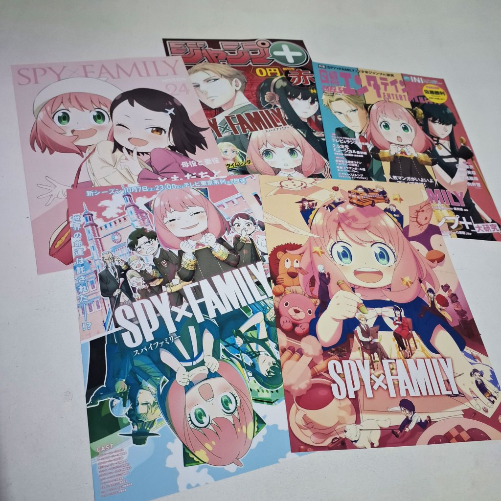 Kit 5 Posters Spy x Family Anime Anya Forger Adesivo Matte A4 20x28cm Decoração Geek Otaku