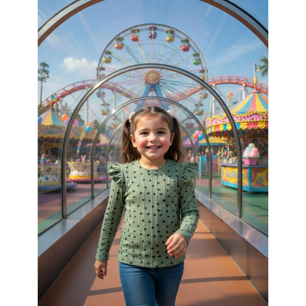 Blusinha Coração Infantil feminina Manga Longa Com Babado no Ombro Ribana Premium