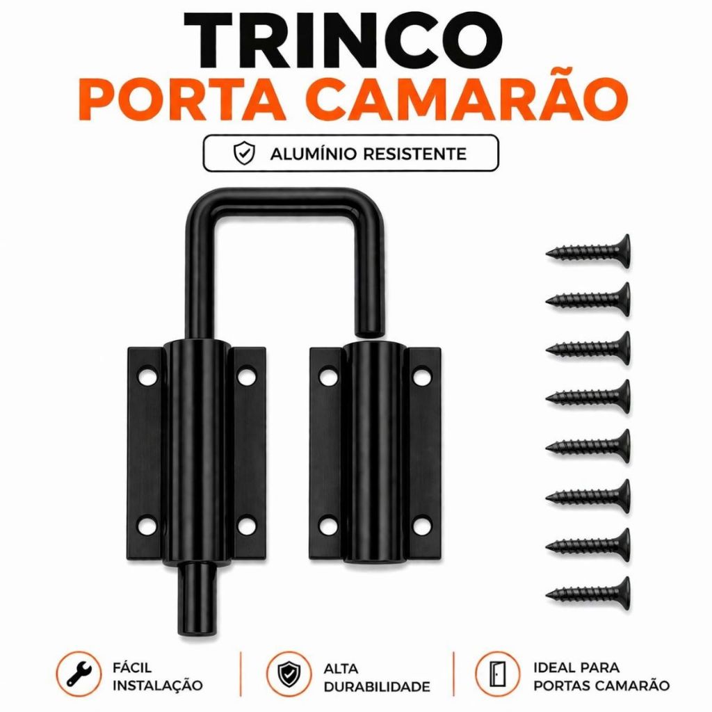 Trinco para Porta Camarão Fecho Trava Porta Articulada Alumínio Reforçado Preto Fosco