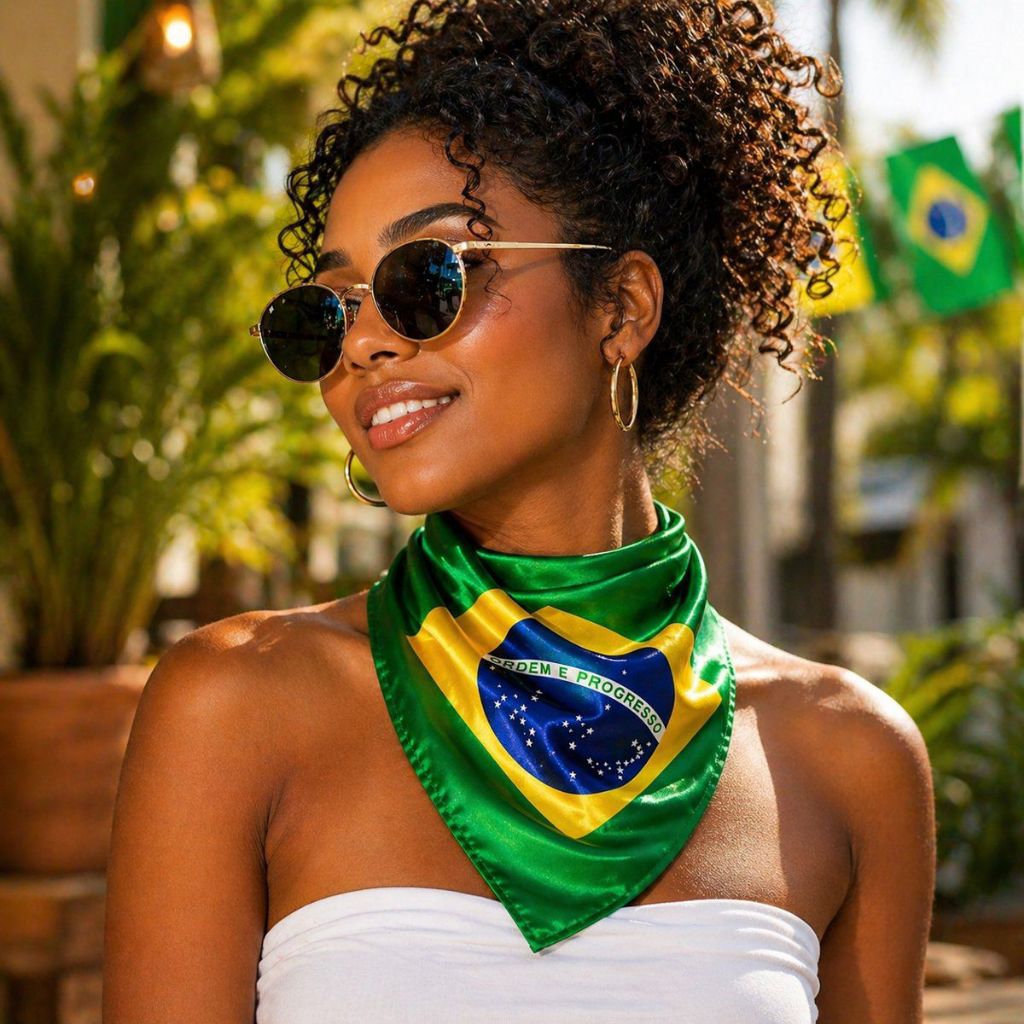 Lenço Brasil Feminino 50x50 Cetim | Look Copa Torcida Estiloso | Envio Rápido