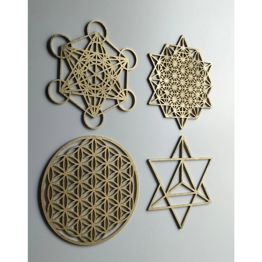 4 mandalas geometria sagrada cubo metatron merkabah flor da vida quadro vazado mdf