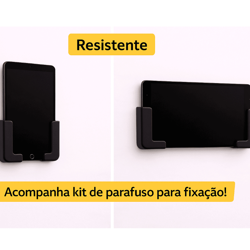 Kit 2 Peças Suporte de Parede para Tablet Celular com Furação Suporte Universal Fixo Instalação com Parafuso ou fita