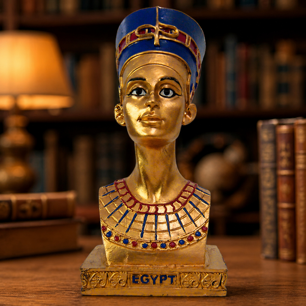 Estatueta Busto Faraó Rainha Nefertiti Egípcio Em Resina Decorativo Egito Luxo Dourado