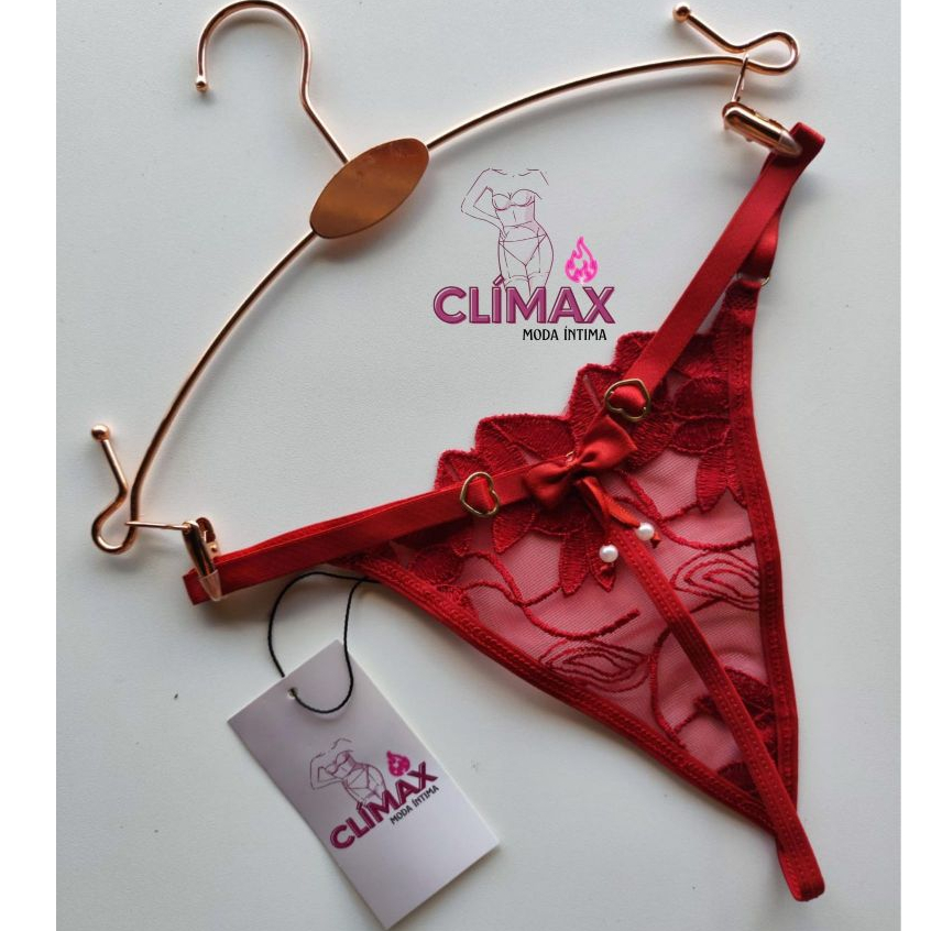 Calcinha fio dental de tule com estampa floral