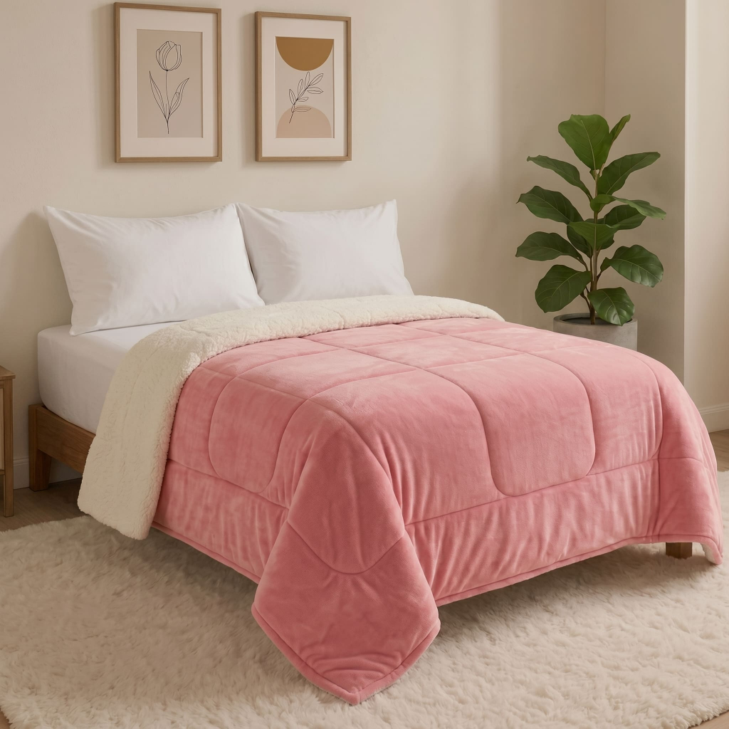 Coberdrom Edredom Pele De Carneiro Casal Queen Sherpa DuplaFace