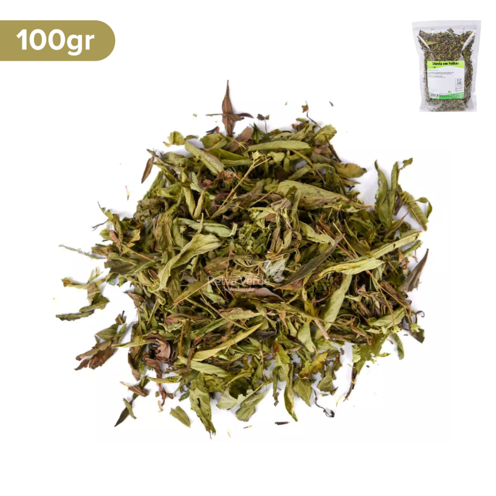Stevia em Folhas Relva Verde 100g Natural para Chás Sucos Águas Saborizadas e Receitas