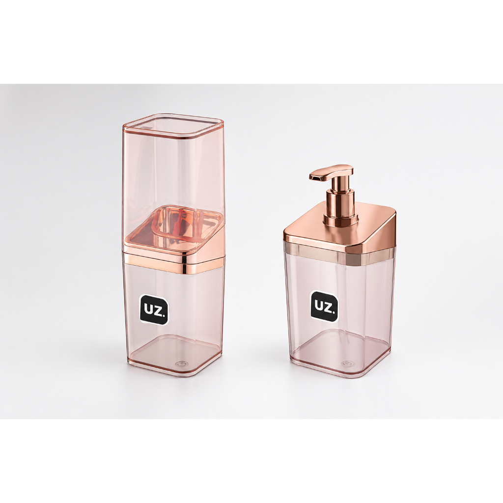 Porta Escova e Porta Sabonete Slim Metalizado UZ Rose Gold ou Dourado Organização Banheiro