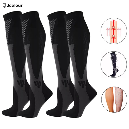 Jcolour Kit 2 pares Meias de Compressão para Futebol Ciclismo Esportes Unissex Prevenção de Varizes
