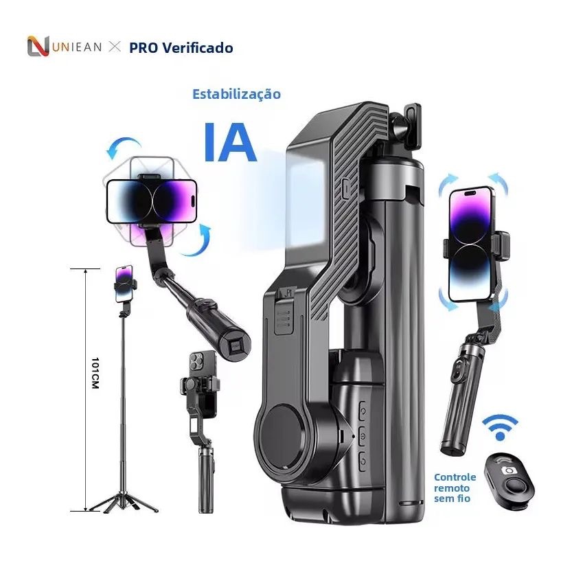 Estabilizador para Celular com Tripé Inteligente 360° Controle Remoto Bluetooth Dobrável