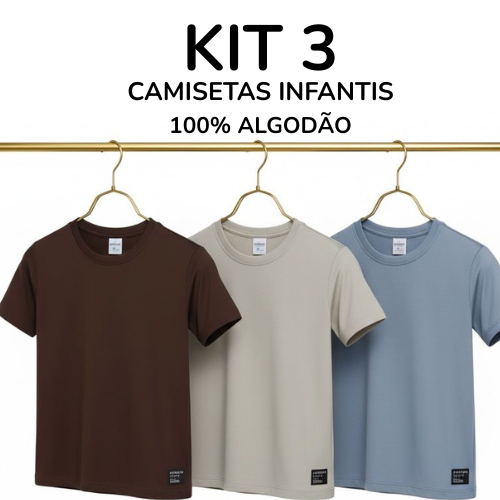 Kit 3 Camiseta Infantil Menino Camisa 100% Algodão Básica Macia Escolar Passeio Promoção