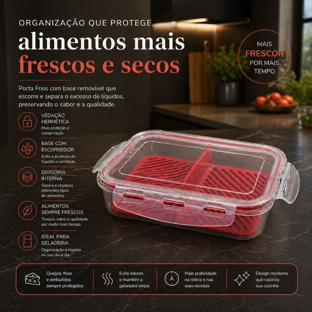 Detalhes do Porta Frios Porta Presunto e Queijo Com Fundo Removivel Para Conservar Alimentos E Organizar a Geladeira Hermético Duplo