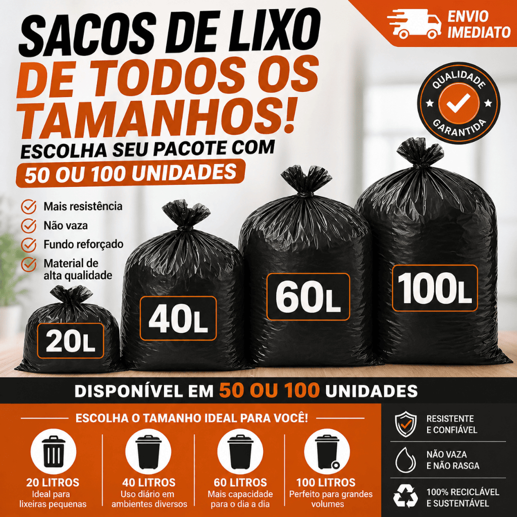 Saco de Lixo 100/60/40/20 Litros resistente direto da fábrica para lixo