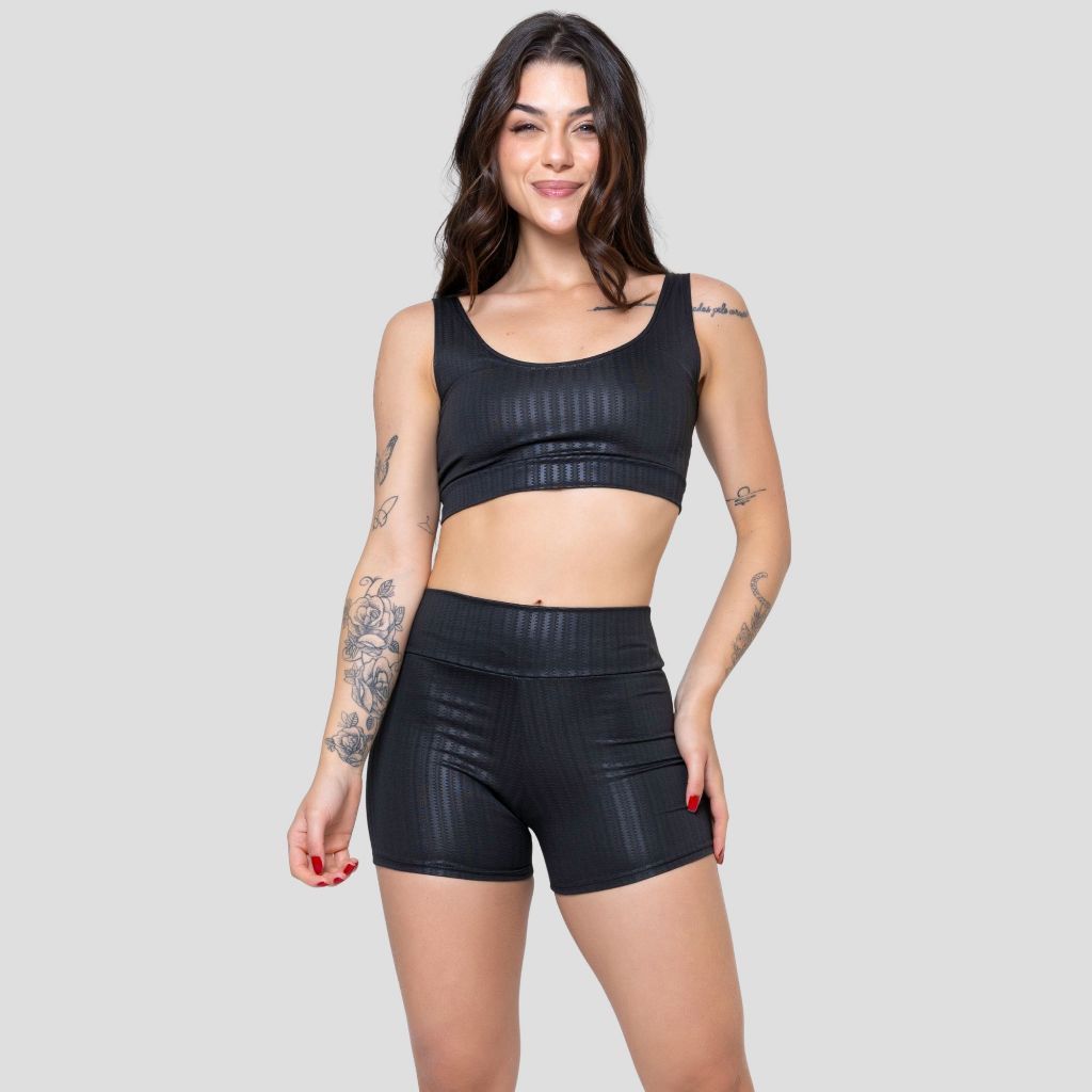Conjunto Fitness 3D Academia Cirre Com Brilho Compressão Feminino