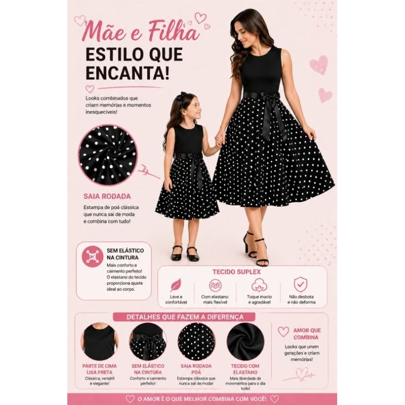 Vestido Mãe ou Filha Retro Bolinhas Anos 60 Festa Vintage