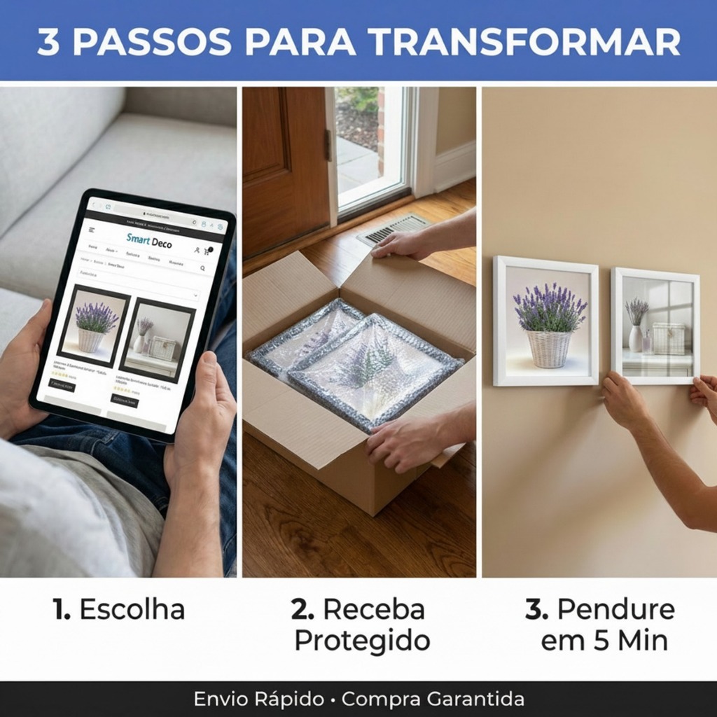 Kit 2 Quadros Decorativos 18x18 Flores Lavanda Lilás Provençal Moldura Vidro Sala Quarto Banheiro — imagem 2 de 2