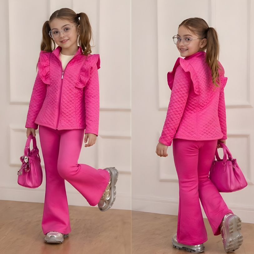 Blusa Casaco Infantil Matelassê com Babado Estilo Jaqueta Blogueirinha