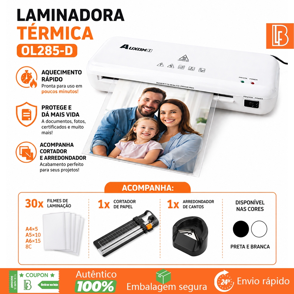 Plastificadora Documentos 3 em 1 A4/A5/A6 Aquecimento Rápido Anti Embolamento Ideal para Fotos e Documentos