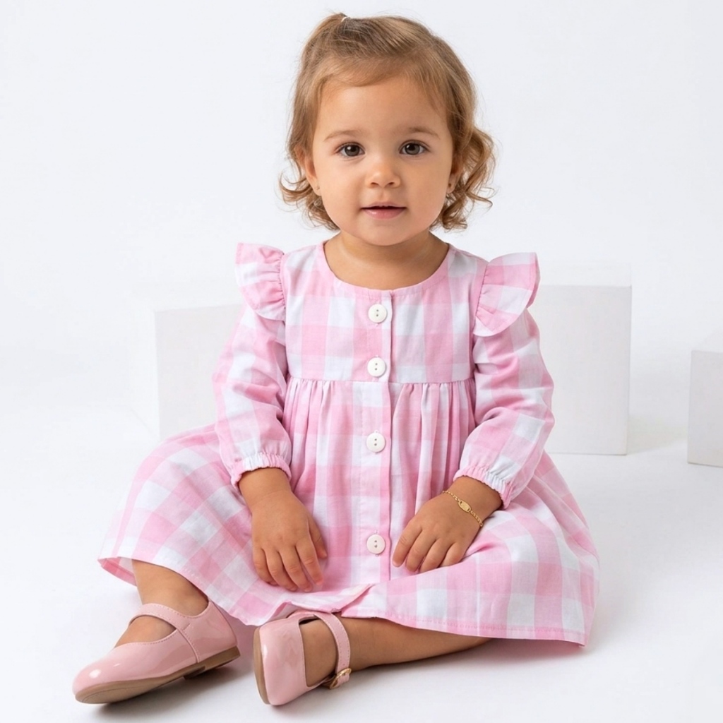 Vestido Xadrez Manga Longa 100% Algodão | Perfeito para Todas as Ocasiões - Mundo Nina