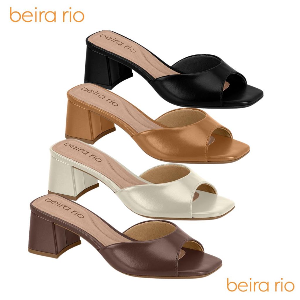 Sandália Tamanco Feminino Beira Rio Salto Bloco Médio Confortavel Festa Casual Ref: 8580.100