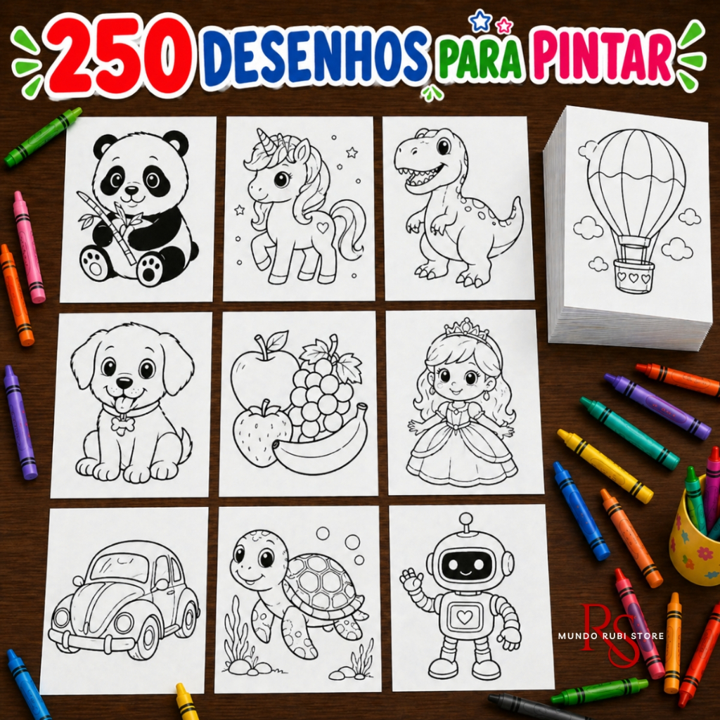 250 a 300 Desenhos para Colorir Infantil Educativos Pintura Menina e Menino Temas Variados