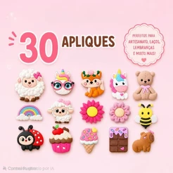Kit Apliques Sortidos 30mm Emborrachado Artesanato Tiara Laço Costura Flor Doce Fofo Roupa Unicórnio Joaninha Ovelha