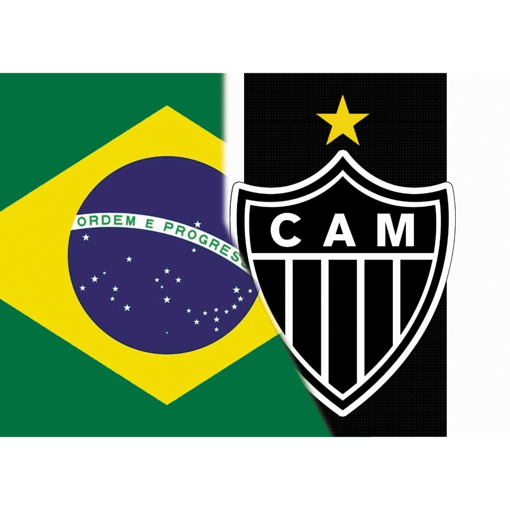 Painel Brasil + Atlético Mineiro Grande 1,00x1,40m Copa do Brasil Fundo Decorativo de Festa em Cetim