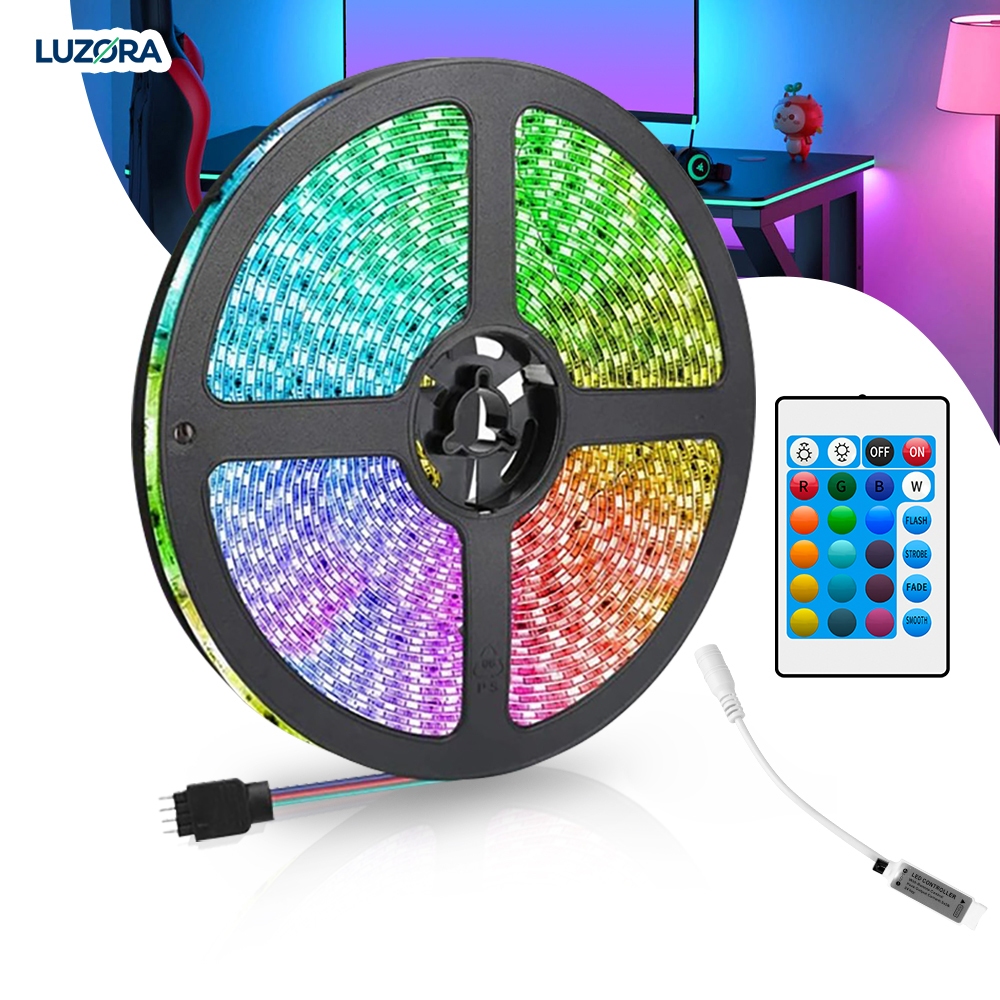 Fita Led Rgb 3528 Colorida 5m 12V Bivolt Ip65 à Prova d'Água Com e Sem Fonte Decoração Casa Teto 