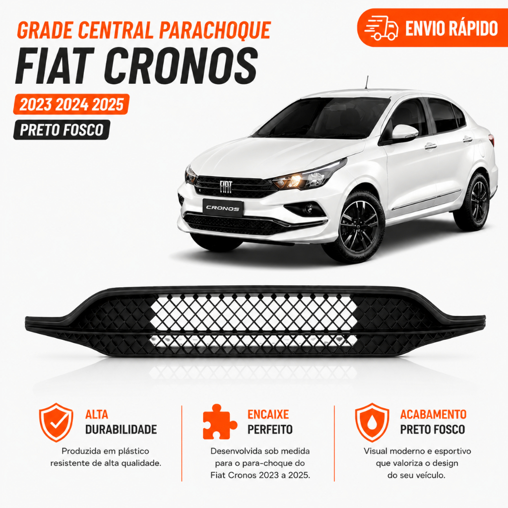 Grade Central Parachoque Fiat Cronos 2023 2024 2025 Preto Fosco