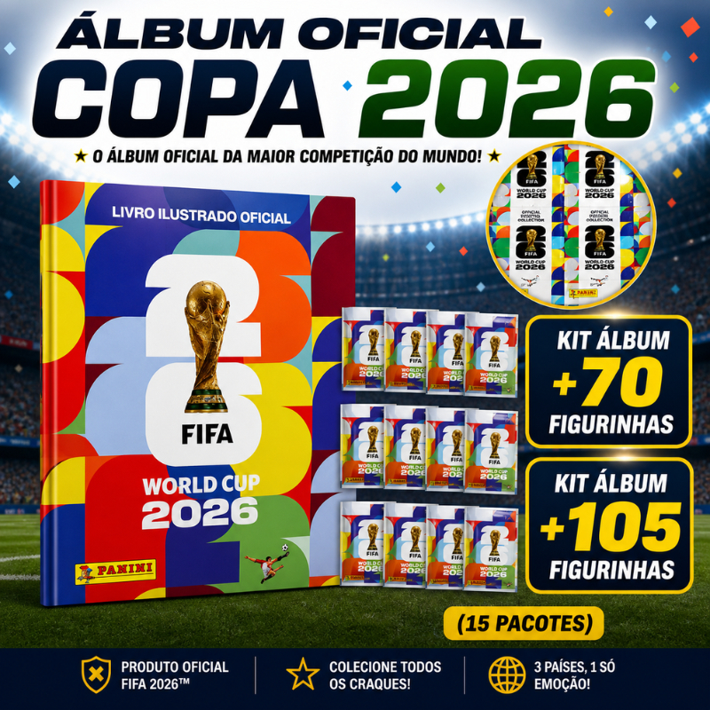 Album Oficial Copa do Mundo 2026 complete seu  Album Capa Mole + 70 /105 Figurinhas
