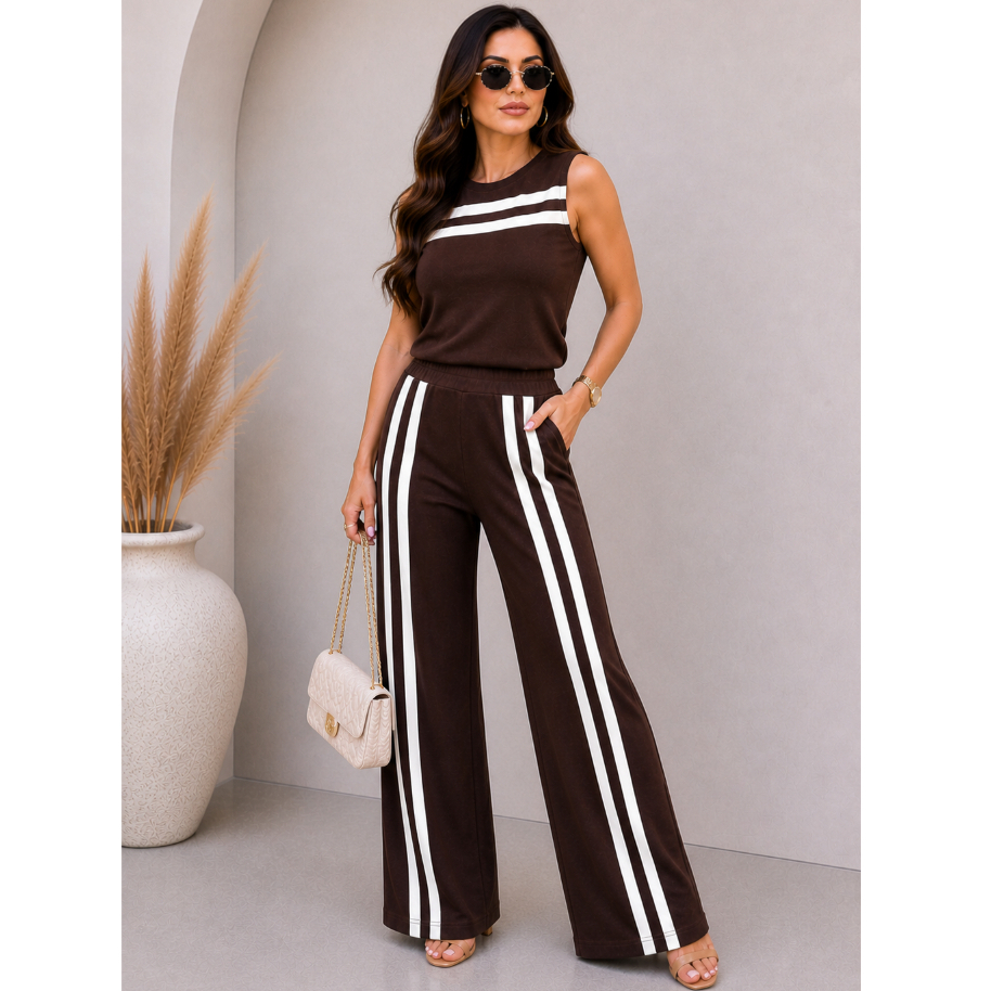 Conjunto Feminino Moletinho Premium Completo Pantalona Listrada Alongador Slim Super Confortável Alta Moda Chic 2026
