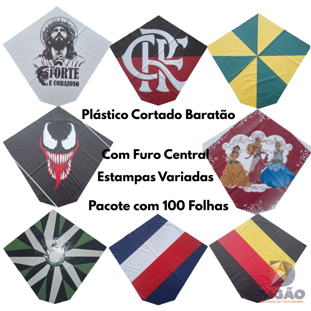 Plástico Cortado baratão Estampado com furo no centro - 100 folhas variadas Grande Raia Baratão