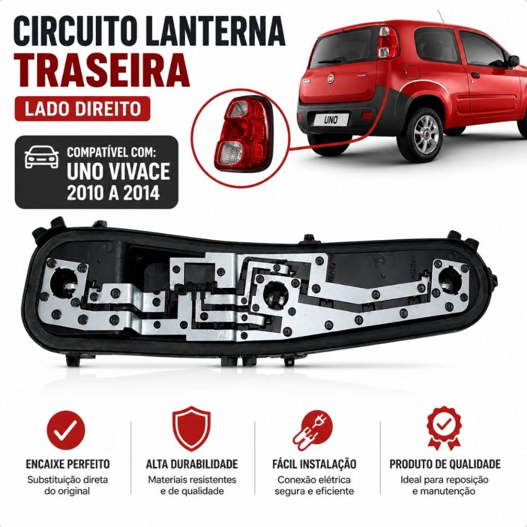Circuito Lanterna Traseira Uno Vivace 2010 2014 Lado Direito Tampa Soquete Placa