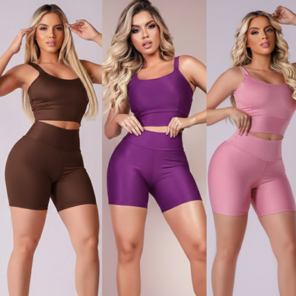 3 Conjuntos Fitness Feminino Sem Transparência Treino Musculação Academia