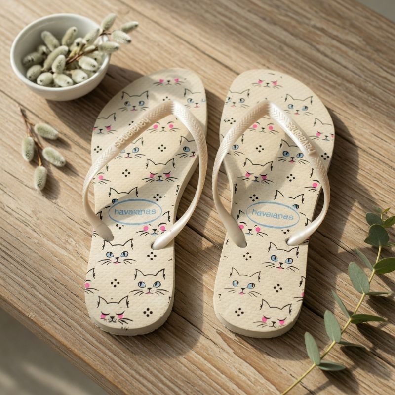 Chinelo Feminino Havaianas Slim Pets Gato Sandália Rasteirinha Casual Confortável Antiderrapante Barato Promoção