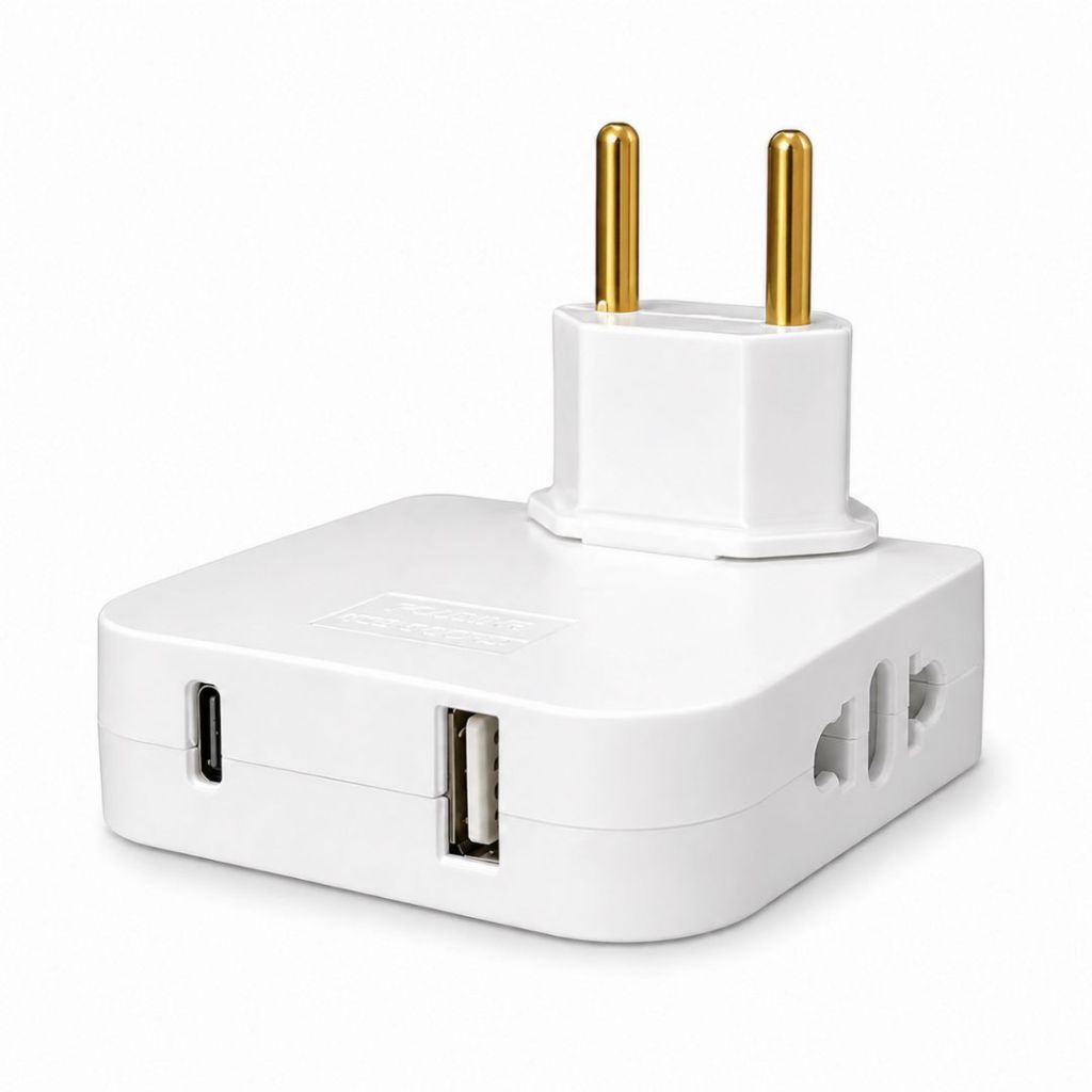 Adaptador Benjamin Pino Tomada Articulado 180° USB Tipo C Bivolt Dobrável