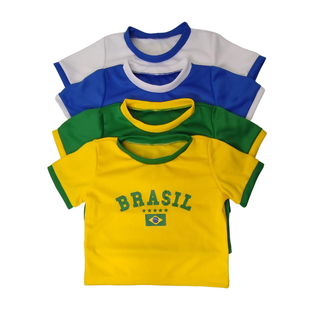 Kit 4 peças ou Individual Blusa Cropped Infantil Meninas Copa do Mundo Brasil 2 a 10 anos