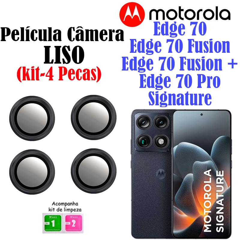 KIT(4 Pecas)Película De Câmera LISO Edge 70/Edge 70 Fusion/Edge 70 Pro./Signature Protetor Vidro Temperado Anel De Meta
