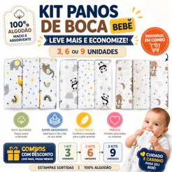 Kit Pano de Boca Bebê 3 6 9 Unidades 100% Algodão Macio Absorvente Incomfral Bublim Petit