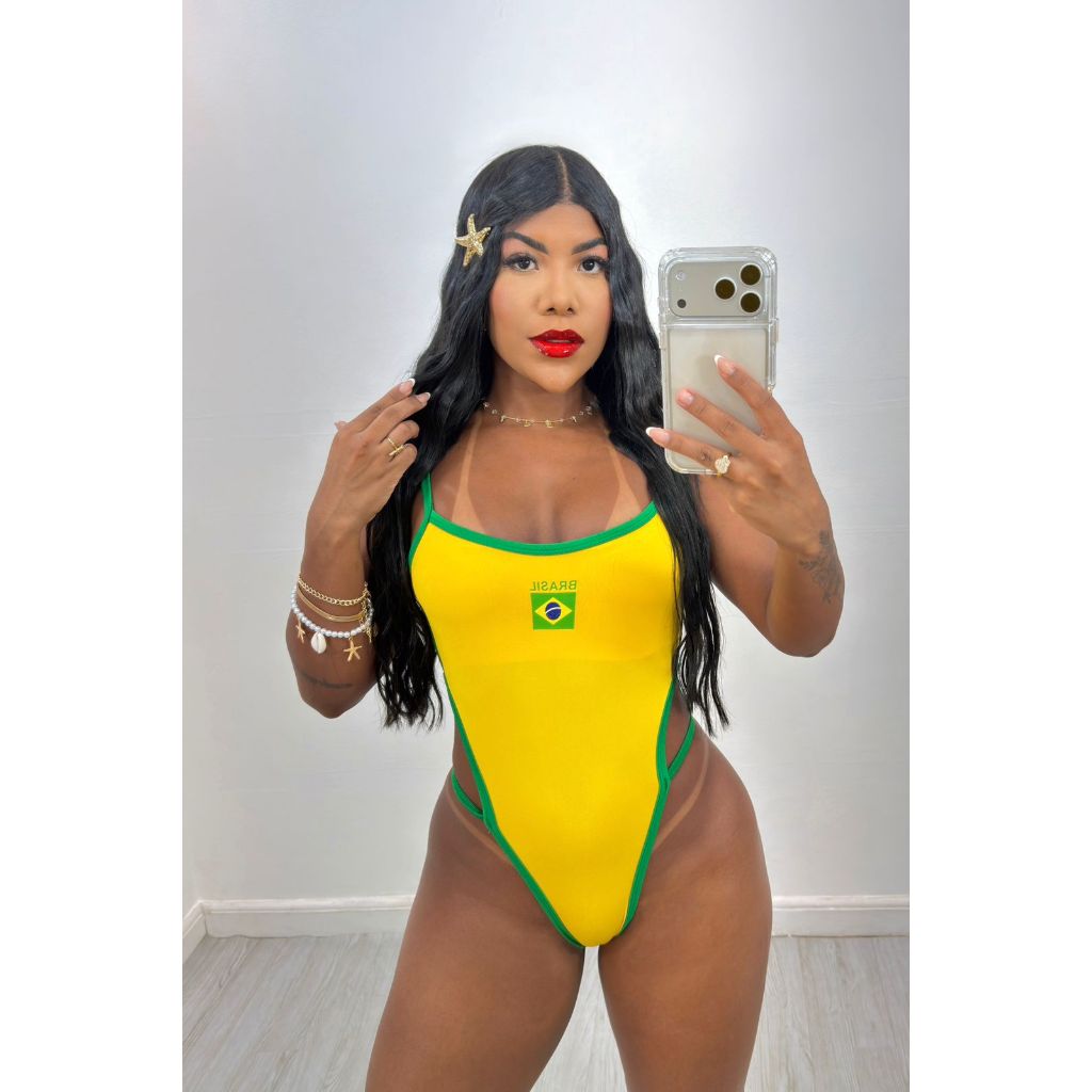 Body Maiô Brasil em Malha Suplex Body feminino cavado tendencia pra copa do mundo brasil blusa moda praia inspiração ver